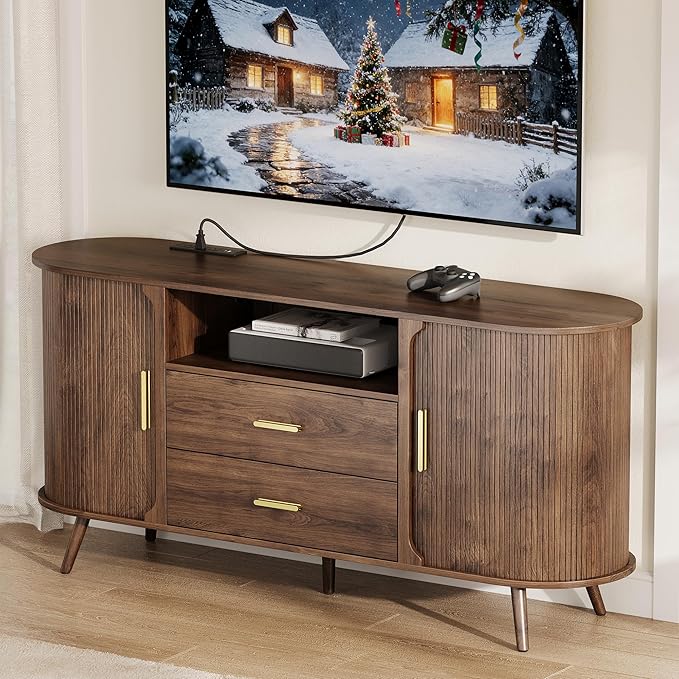 60" Sideboard Buffet Cabinet with Storage, Sliding Door & Adjustable Shelf, Modern Accent Sideboard Coffee Bar Console Table for Kitchen, Entryway and Living Room
