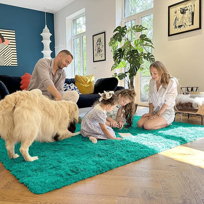 OLANLY 2x3 Machine Washable Small Bedside Rug, Soft Fluffy Shaggy Entryway Throw Rugs for Bedroom, Living Room, Indoor Floor Carpet for Kids Girls and Boys, Home Decor Aesthetic, Teal Green