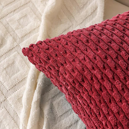 Set of 4 Burgundy Decorative Throw Pillow Covers 26x26 Inch Corduroy Pillow Covers for Bed Couch Sofa Living Room Soft Square Cushion Cases