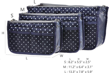 Vercord Purse Organizer Insert for Handbags Bag Organizers Inside Tote Pocketbook Women Nurse Nylon 13 Pockets Navy Blue Dot Large