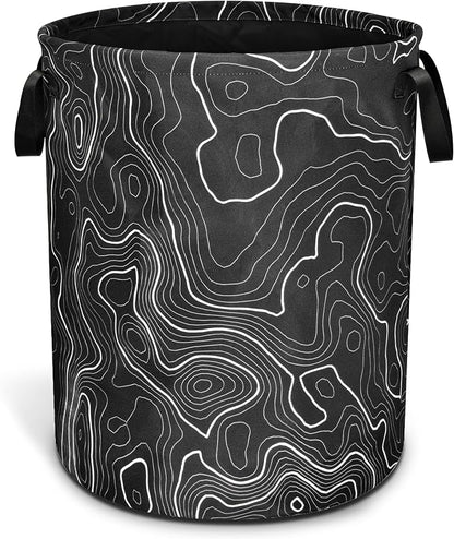 Topographic Map Laundry Basket Topography Pattern Foldable Oxford Cloth Funny Tote Bag Laundry Hamper Clothes Storage Bucket Organizer For Bathroom/Laundry Storage/Bedroom 18.9x16.5 Inch
