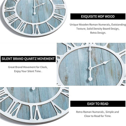 1st owned Wall Clocks for Living Room Decor,24" Vintage,Round Silent Non Ticking,Black Metal,Modern Wood Clocks for Home Bedroom,Kitchen,Garden,Office,Cafe,Modern Wall Decoration -Roman Numerals