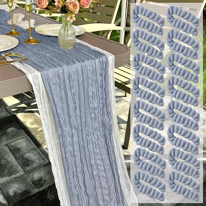 16 Pack Dusty Blue Cheesecloth Table Runner 22 x 108 inch Gauze Cheese Cloth Table Runner Bulk for Rustic Wedding Baby Shower Birthday Party Boho Table Decor