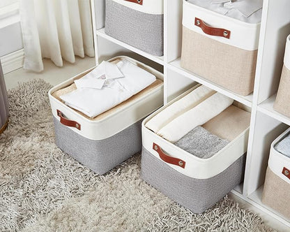 DECOMOMO Storage Baskets for Shelves - Fabric Storage Bins, Linen Closet Organizers and Storage (Grey & White, XL - 4 Pack)