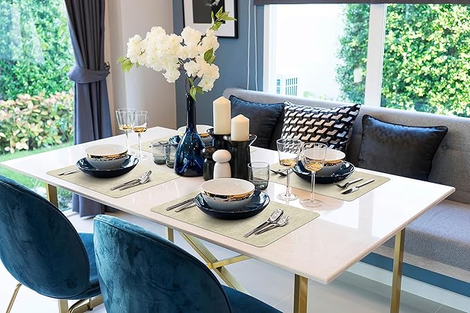 More Décor Faux Leather Placemats Set of 4 for Dining Table – Waterproof, Wipeable, Washable, Stain & Heat Resistant, Non-Slip Table Mats – 12 X 17 Inch, Beige
