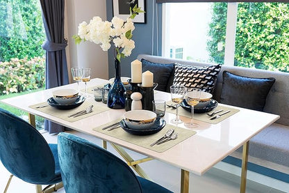 More Décor Faux Leather Placemats Set of 4 for Dining Table – Waterproof, Wipeable, Washable, Stain & Heat Resistant, Non-Slip Table Mats – 12 X 17 Inch, Beige