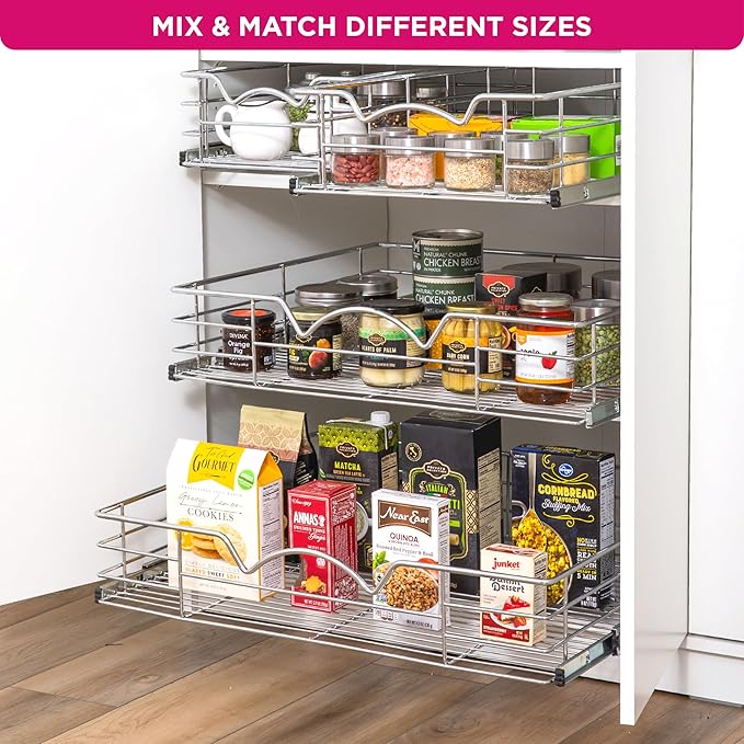 HOLDN’ STORAGE Pull Out Cabinet Organizer, Slide Out Drawer for Kitchen Cabinets & Pantry, Roll Out Shelf for Pots, Pans & Under Sink Storage, Heavy-Duty Full-Extension, 11"W x 21"D x 5"H