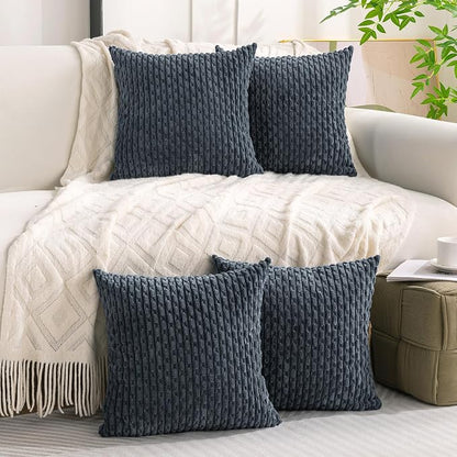 Set of 4 Grey Blue Decorative Throw Pillow Covers 16x16 Inch Corduroy Pillow Covers for Bed Couch Sofa Living Room Soft Square Cushion Cases