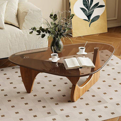 Coffee Table for Living Room Mid Century Modern Center Table with Glass Top and Wood, 36 Inch, Brown/Walnut