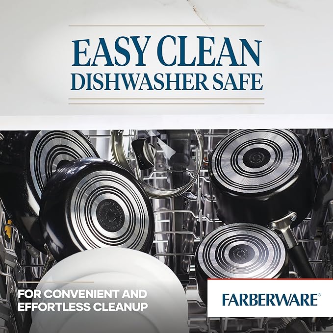 Farberware Cookstart DiamondMax Nonstick Cookware/Pots and Pans Set with Glass Lids, Dishwasher Safe, Includes Baking Pan and Kitchen Cooking Tools, 15 Piece - Black