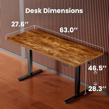 ErGear Height Adjustable Electric Standing Desk, 63 x 28 Inches Sit Stand up Desk, Memory Computer Home Office Desk (Vintage Brown)