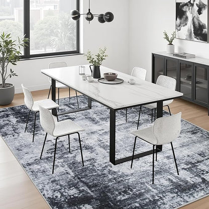 5x5 Area Rug Living Room Rug: Washable Modern Abstract Soft Thin Rug Indoor Floor No Slip Stain Resistant Carpet for Bedroom Dining Room Farmhouse Nursery Home Office - Dark Black