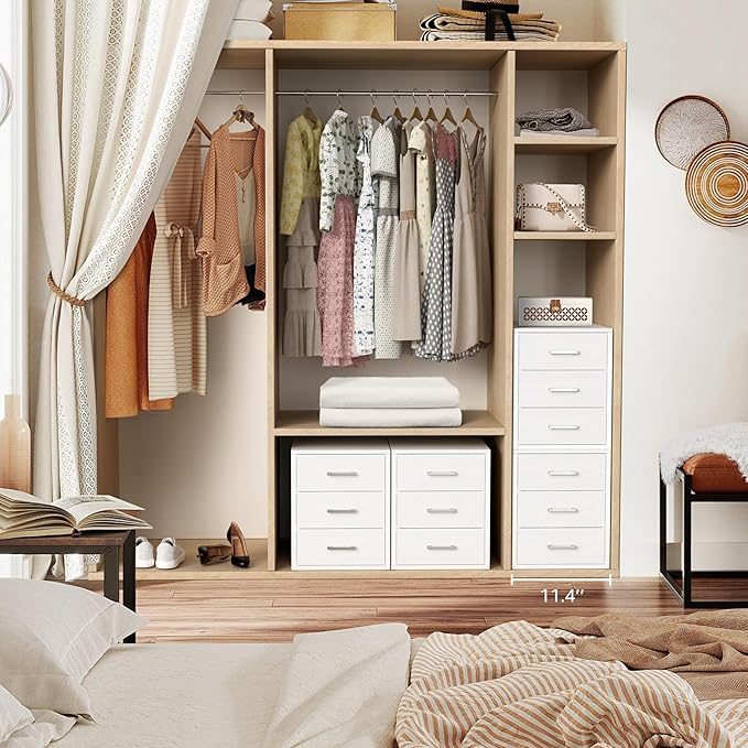 BOLUO Closet Drawers White Fabric 3 Drawer Small Dresser for Closet Organizers and Storage Bedroom Dorm Modern