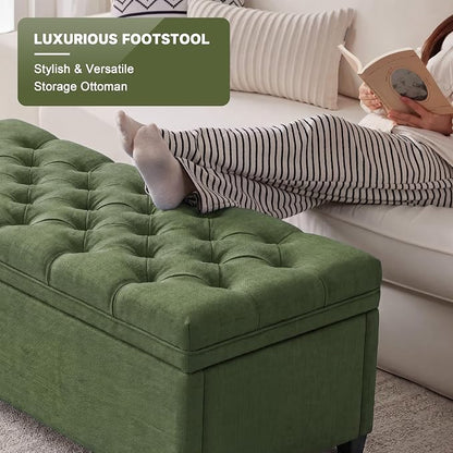 Mangodan 43" Storage Ottoman Bench, Tufted Ottoman with Storage for Living Room, Large End of Bed Ottomans, Modern Entryway Benchs, Window & Bedroom Benches for Foot of Bed (Green)