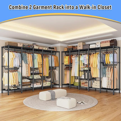 Raybee 88.2" W Clothes Rack Heavy Duty Clothing Racks for Hanging Clothes Extra Wide Portable Closet Loads 1200LBS Freestanding Garment Rack for Bedroom 88.2" W x 75.6" H x 15.7" D, Black