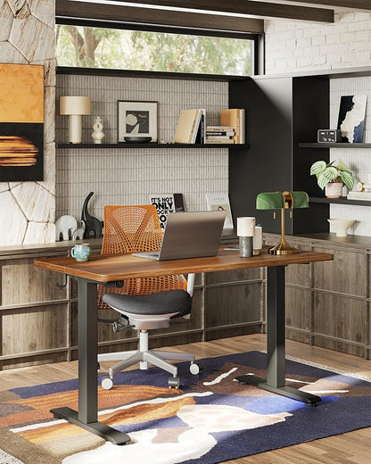 TIQLAB Electric Standing Desk, Adjustable Height Stand up Desk, 55 * 24 Inches Sit Stand Home Office Table with Splice Board, Black Walnut