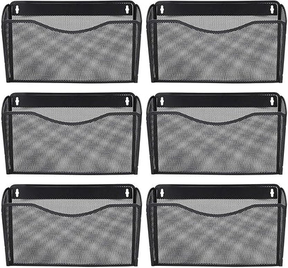 EASEPRES 6 Single Pocket Mesh Hanging File Organizer, Vertical Wall Mounted Magazine File Holder, Mount Basket Mail Paper Document Folder Organizing for Office, Home and School, Black