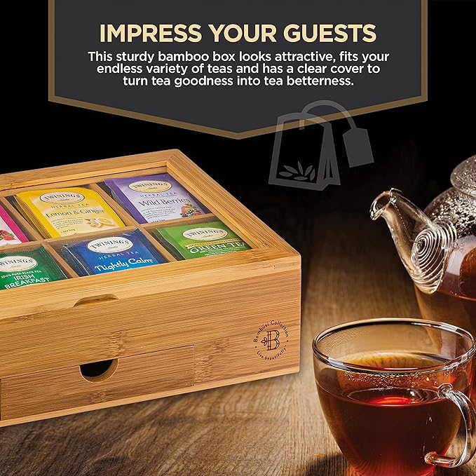 Personalized Tea Bag Organizer - Custom Engraved Bamboo Tea Box Organizer, 8-Compartment Tea Box with Magnetic Acrylic Lid, Mothers Day Gifts for Mom, Grandma Gift Wife Gift, Tea Lover Gift by Bambusi