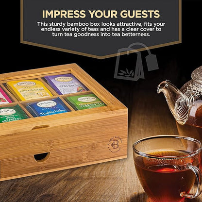 Personalized Tea Bag Organizer - Custom Engraved Bamboo Tea Box Organizer, 8-Compartment Tea Box with Magnetic Acrylic Lid, Mothers Day Gifts for Mom, Grandma Gift Wife Gift, Tea Lover Gift by Bambusi