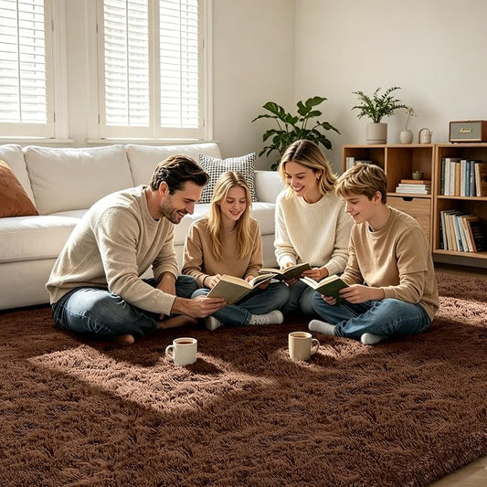 Shag Area Rugs for Bedroom Living Room,6X9 Ultra Soft Fluffy Area Rugs for Dorm,Indoor Carpet Plush Rugs for Home Decor,Brown
