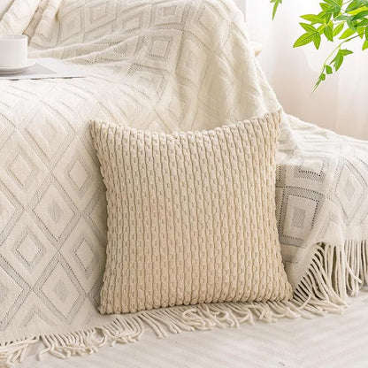 Set of 4 Beige Brown Coffee Decorative Throw Pillow Covers 26x26 Inch Corduroy Pillow Covers for Bed Couch Sofa Living Room Soft Square Cushion Cases