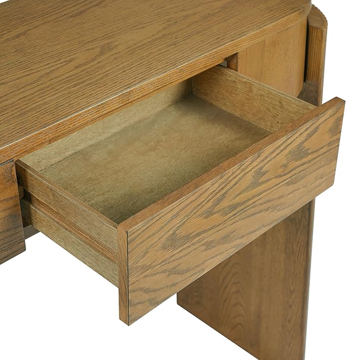 LKTART 55" Sofa Table with Oval Top and 2 Drawers, Entryway Console Table with Fluted Design for Hallway,Foyer,Entry and Living Room (Fully Assembled-Pine Wood)