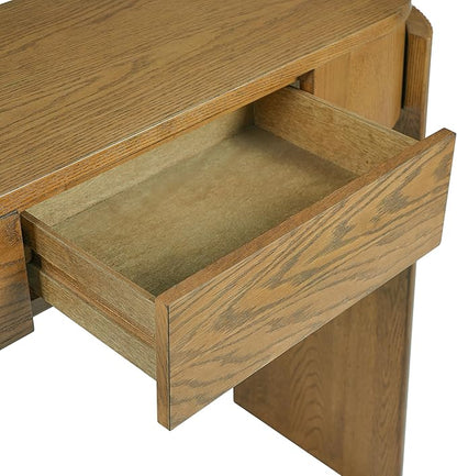 LKTART 55" Sofa Table with Oval Top and 2 Drawers, Entryway Console Table with Fluted Design for Hallway,Foyer,Entry and Living Room (Fully Assembled-Pine Wood)