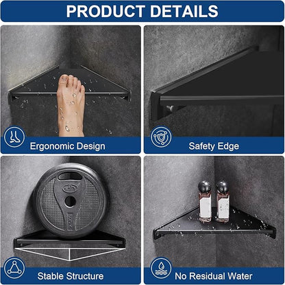 Corner Shower Foot Rest for Shaving Legs, Wall Mounted Shower Step & Shower Shelf 2 in 1, Stainless Steel Shower Foot Ledge, Heavy Duty Corner Shelf for Bathroom, Space Saving Design, Matte Black