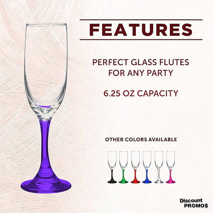 DISCOUNT PROMOS Premiere Champagne Flutes 6.25 oz. Set of 10, Bulk Pack - Elegant Drinkware for Weddings, Events, & Promotional Gifts - Purple