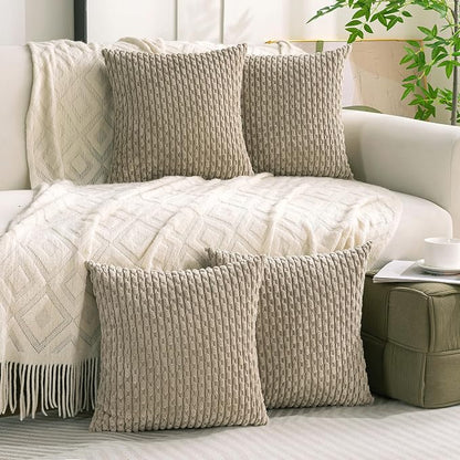 Set of 4 Taupe Decorative Throw Pillow Covers 20x20 Inch Corduroy Pillow Covers for Bed Couch Sofa Living Room Soft Square Cushion Cases