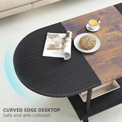 Coffee Tables, Modern Center Table with Storage Shelf, 2-Tier Table for Living Room, Modern Two-Tone Design (Mixed Black)