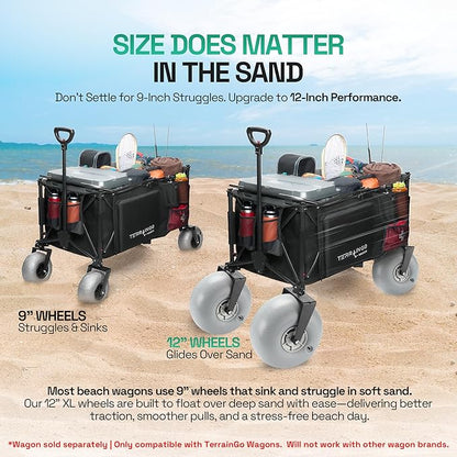 Beach Wagon Wheels Deep Sand and Rough Terrain | Quick-Change Interchangeable Patent Pending | Air-Filled Beach Cart Tires-ONLY Compatible with TERRAINGO Wagons