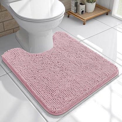 OLANLY Toilet Rugs U-Shaped 20x20, Extra Soft Absorbent Chenille Contour Bathroom Rugs for Toilet, Dry Quickly, Machine Washable, Non-Slip Bath Mat, Dusty Rose