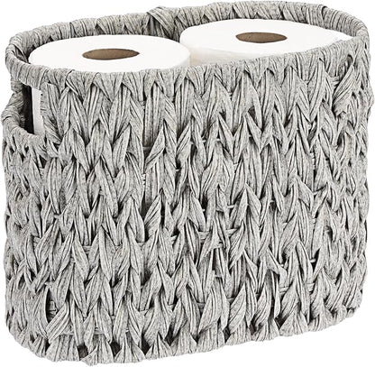 Sumnacon Toilet Paper Storage Basket Freestanding, Wicker Toilet Paper Holder Stand with Handle, Decorative Narrow Bathroom Baskets Sturdy Plastic Organizer Bin for Tissue Rolls, Toiletries, Towels