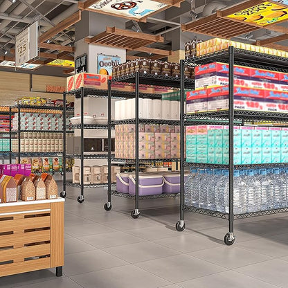 REIBII 60''W Storage Shelves 2399LBS Wire Shelving with Wheels Garage Shelving Heavy Duty Metal Shelves for Storage Rack Adjustable Shelf for Commercial Garage Kitchen, 60" W x 18" D x 65.5" H
