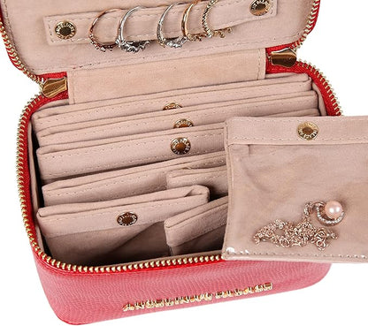 Angelina's Palace Snakeskin Pattern Jewelry Organizer Case Bridesmaid Gifts Travel Bag Vegan Leather Box for Necklace Earring Bracelet Ring(Red)