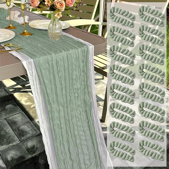 16 Pack Sage Green Cheesecloth Table Runner Rustic Gauze 22 x 108 inch Cheese Cloth Table Runners for Wedding Bridal Shower Birthday Party Table Runner Thanksgiving Christmas Decor