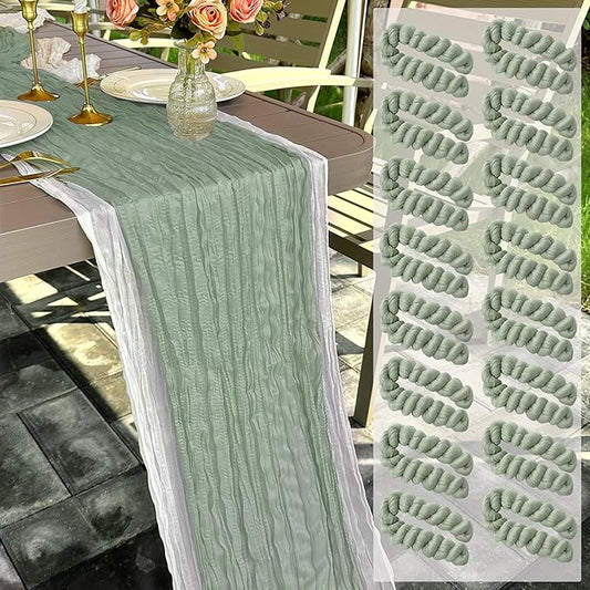 16 Pack Sage Green Cheesecloth Table Runner Rustic Gauze 22 x 108 inch Cheese Cloth Table Runners for Wedding Bridal Shower Birthday Party Table Runner Thanksgiving Christmas Decor