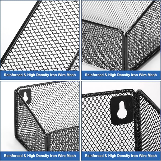 Rtteri 2 Sets Bedside Shelf Caddy Metal Hanging Storage Basket Organizer with 10 Pair 5 Different Size Hooks for Dorm Bunk Bed Bedroom for Magazine Phone Drinks(Black, White)