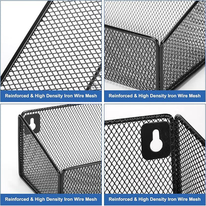 Rtteri 2 Sets Bedside Shelf Caddy Metal Hanging Storage Basket Organizer with 10 Pair 5 Different Size Hooks for Dorm Bunk Bed Bedroom for Magazine Phone Drinks(Black, White)