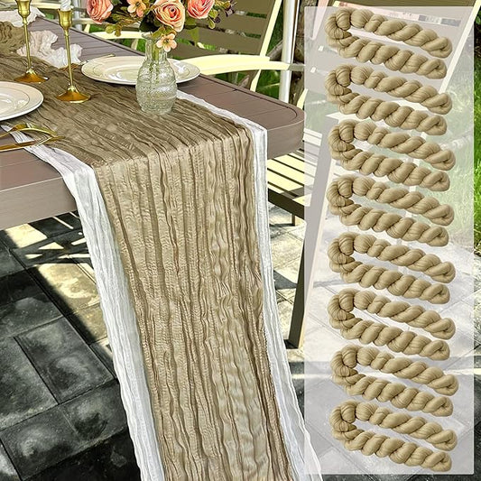 8 Pack Brown Cheesecloth Table Runner 22 x 108 inch Coffee Gauze Cheese Cloth Table Runner Bulk for Rustic Wedding Baby Shower Birthday Party Boho Table Decor