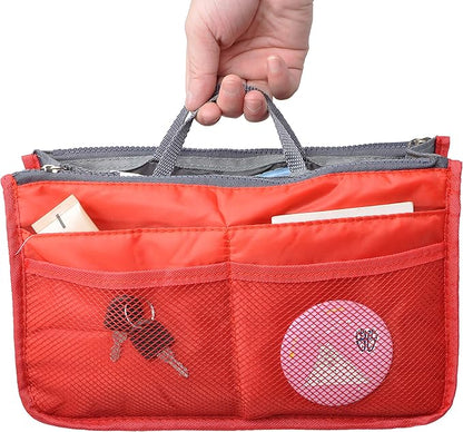Vercord Purse Organizer Insert for Handbags Bag Organizers Inside Tote Pocketbook Women Nurse Nylon 13 Pockets Red Large
