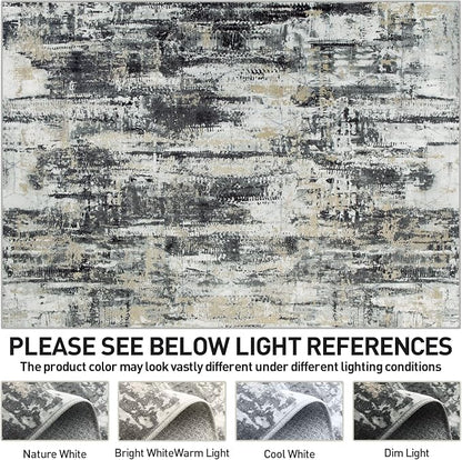 5x7 Area Rugs Washable Rug: Modern Abstract Living Room Rug Soft Anti-Skid Thin Carpet Indoor Floor Non-Shedding Carpets for Bedroom Dining Room Farmhouse Nursery Home Office Black Grey Gold
