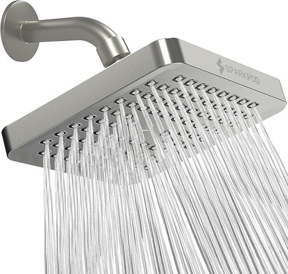 SparkPod Rain Shower Head, 6 Inch Square | High Pressure Shower Heads, 90 Nozzle (Touch-to-Clean), Adjustable Showerhead, No-tool Universal Connection