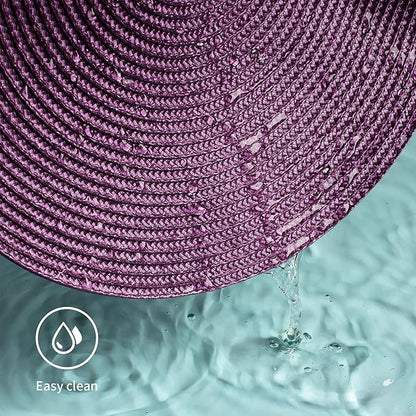 FunWheat Round Braided Placemats Set of 6 Table Mats for Dining Tables Woven Washable Non-Slip Place mats 15 inch(Purple, 6pcs)