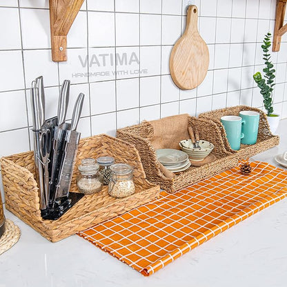 VATIMA Water Hyacinth Storage Baskets with Large Open-Front for Kitchen, Decorative for Living Room, 13.4” x 9.5” x 5.5”, 2 Pack