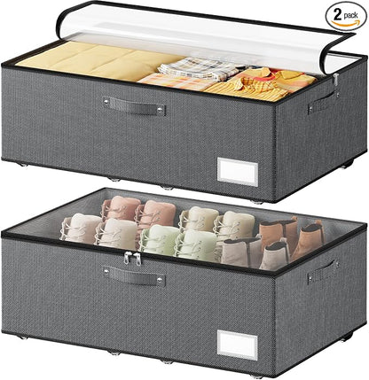 Dayacoco Under Bed Storage With Wheels,10 Inches Under Bed Storage Containers,65L Large Capacity,No Assembly Required Rolling Under Bed Storage for Clothes,Blankets,Shoes,Grey