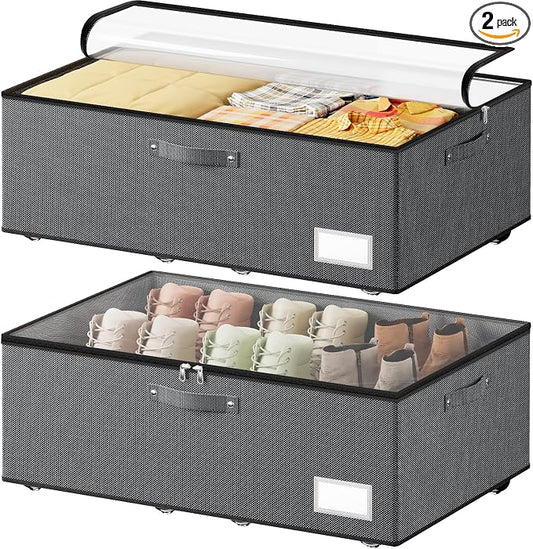 Dayacoco Under Bed Storage With Wheels,10 Inches Under Bed Storage Containers,65L Large Capacity,No Assembly Required Rolling Under Bed Storage for Clothes,Blankets,Shoes,Grey