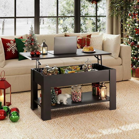 WLIVE Coffee Table, 39" Lift Top Coffee Table with Hidden Compartment, Storage Shelf and Lifting Top for Home Living Room, Office and Reception Room, Black
