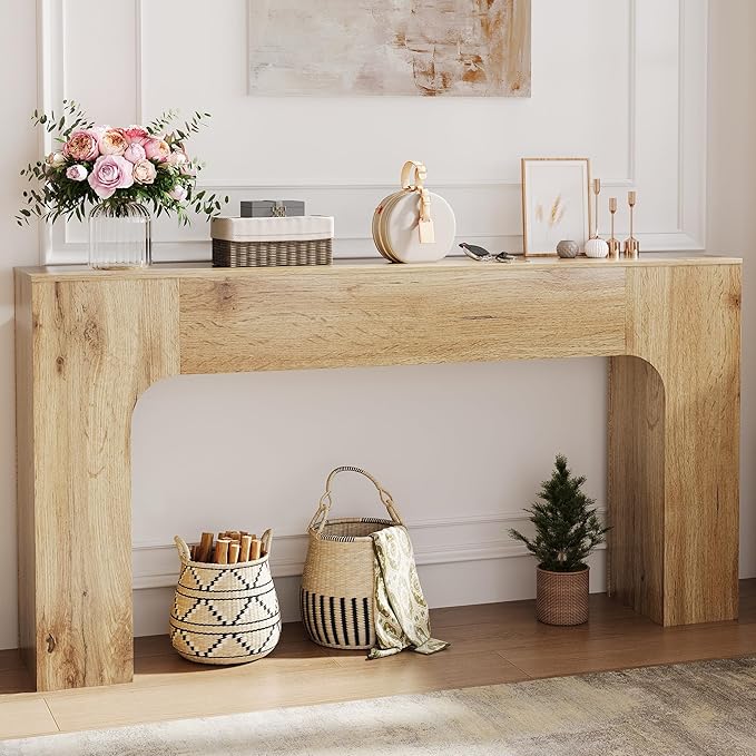 GarveeHome 63 in Farmhouse Console Table, Narrow Wood Entryway Sofa Table Behind Couch, Slim Rustic Hallway Furniture for Living Rooms, Foyers & Apartments, Oak